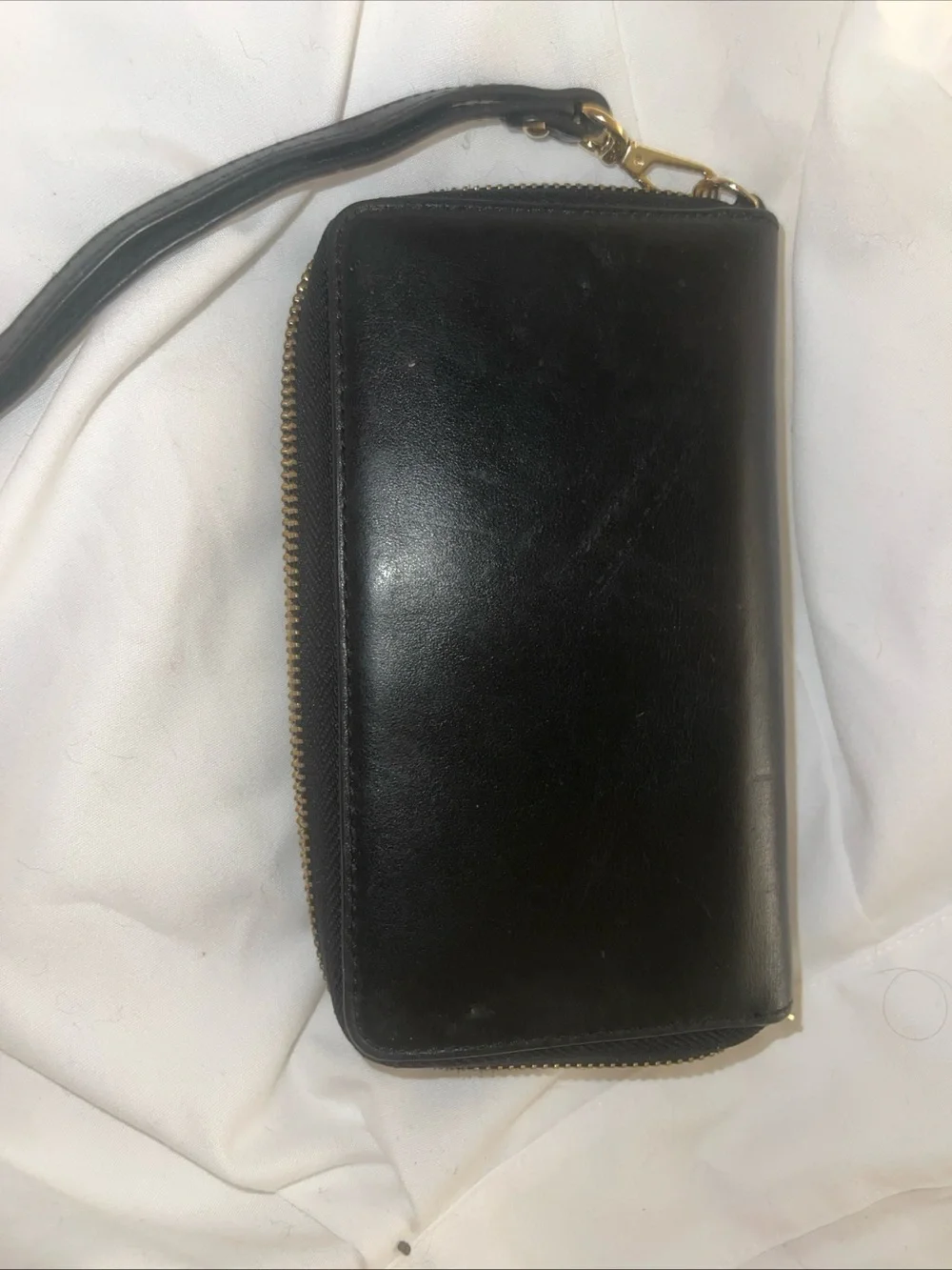Michael Kors Black Leather Floral Embossed Zip Wallet with Gold Hardware